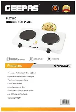 اجاق گاز برقی دو صفحه Geepas  مدل GHP32014 | ترموستات خودکار| 2000 وات| زمان تحویل 2 تا 3 هفته کاری