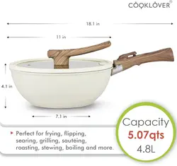 قابلمه برند COOKLOVER|مدل Nonstick Die cast |با درب شیشه ای | نچسب|ضد خش |آلومینیومی | ماهیتابه های سرخ کردنی|11 اینچی | کرم سفید|زمان تحویل 3 تا 4 هفته کاری