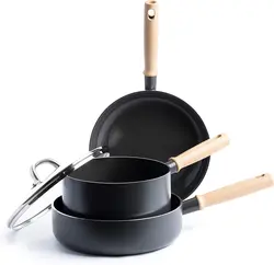 سرویس قابلمه 4 پارچه برند GreenPan|مدل ‎CC003829-001 | قابلمه | ماهیتابه |سرامیکی|نچسب هادسون|Hudson|دسته الهام گرفته از چوب قدیمی|بدون PFAS|قابل شستشو در ماشین ظرفشویی| مشکی|زمان تحویل 3 تا 4 هفته کاری