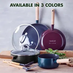سرویس قابلمه 4 پارچه برند GreenPan|مدل ‎CC003829-001 | قابلمه | ماهیتابه |سرامیکی|نچسب هادسون|Hudson|دسته الهام گرفته از چوب قدیمی|بدون PFAS|قابل شستشو در ماشین ظرفشویی| مشکی|زمان تحویل 3 تا 4 هفته کاری