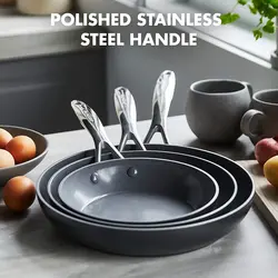 سرویس ماهیتابه 3 پارچه برند GreenPan|مدل ‎CC005038-001 | خاکستری|Valencia Pro|سرامیکی|آنودایز سخت| بدون PFAS| القایی| قابل شستشو در ماشین ظرفشویی| ایمن در فر| 8 اینچی 9.5 اینچی و 11 اینچی|زمان تحویل 3 تا 4 هفته کاری