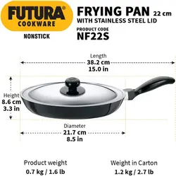 ماهیتابه برند Hawkins |مدل Q11|ماهیتابه نچسب|با درب فولادی| 22 سانتی متر| ضخامت 3.25 میلی متر| 1 لیتر| مشکی|Futura|زمان تحویل 2 تا 3 هفته کاری