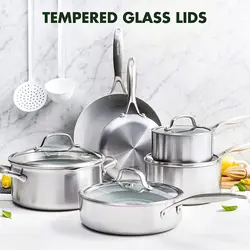 سرویس قابلمه 10 پارچه برند GreenPan|مدل ‎CC000018-001 Venice Pro| قابلمه | ماهیتابه | استیل|سرامیک نچسب|خاکستری روشن |زمان تحویل 2 تا 3 هفته کاری