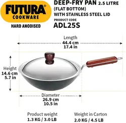 ماهیتابه برند Hawkins |مدل HWS_L21_BLK |ماهیتابه آنادایز شده سخت|Kadhai| Futura |کف تخت با درب استیل|2.5 لیتر| مشکی|زمان تحویل 2 تا 3 هفته کاری