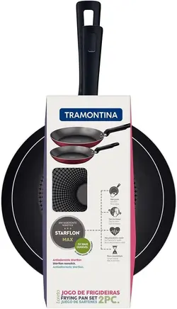 سرویس ماهیتابه 2 پارچه برند Tramontina| مدل 27899106 |ماهیتابه نچسب آلومینیومی|22 سانتیمتری و 28 سانتیمتری|مشکی و قرمز|زمان تحویل 2 تا 3 هفته کاری