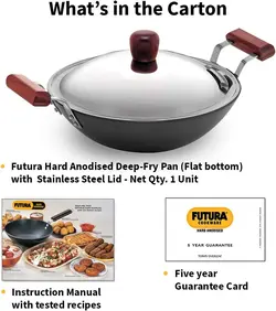 ماهیتابه برند Hawkins |مدل ‎‎L47|ماهیتابه سرخ کردنی عمیق | آنادایز شده |کف تخت با درب استیل|5 لیتری| مشکی|Kadhai|Futura|زمان تحویل 2 تا 3 هفته کاری