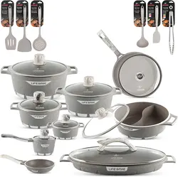 ست ظروف آشپزی 23 تکه-ست قابلمه و ماهیتابه LIFE SMILE آلومینیومی | Cookware Set 23 pieces-LIFE SMILE Pots and Pans set Aluminum | تحویل 2 تا 3 هفته کاری