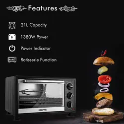 فر برقی برند Geepas|مدل GO4464| ظرفیت 21 لیتری|با جوجه گردان| زمان تحویل 2 تا 3 هفته کاری