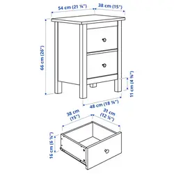 دراور 2 کشو برند IKEA| مدل HEMNES | خاکستری | 66*54 سانتی متر|میز پاتختی- زمان تحویل 2 تا 3 هفته کاری