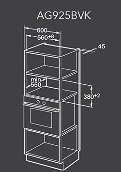 مایکروویو توکار برند Midea | مدل Ag925Bvk | ظرفیت 25 لیتری| نقره ای و مشکی |به همراه گریل |زمان تحویل 2 تا 3 هفته کاری