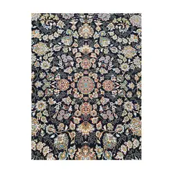 فرش ماشینی کوروش طرح بهاران زمینه سرمه ای