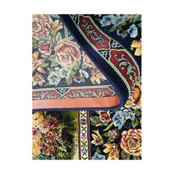 فرش ماشینی کوروش طرح باغ ارم زمینه سرمه ای
