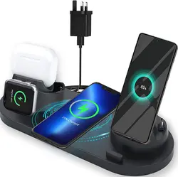 شارژر وایرلس Wireless Charger,6 in 1 Multi-Function Wireless Charger-ارسال 10 الی 15  روز کاری