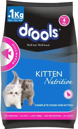 غذای گربه 3 کیلو گرم + 1 کیلو گرم رایگان Drools Kitten(1-12 Months) Dry Cat Food - ارسال 10 الی 15  روز کاری