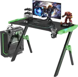 میز گیمینگ RUIXIB, 120cm Computer Gaming Desk with Audio Sensor RGB LED Lights, R Shaped Gamer (Green) - ارسال 10 الی 15  روز کاری