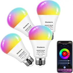 لامپ هوشمند پک 4 عددی LED Smart Bulb,Redare WiFi Light Bulbs E27 Screw RGB - B0B2ZPVBCN - ارسال 10 الی 15  روز کاری