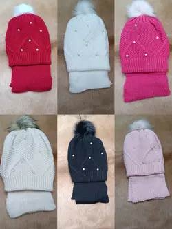 شال و کلاه دخترانه مرواریدی کد 489 (پک 6 عددی)