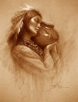نخ و نقشه تابلوفرش دختر سرخپوست کوزه به دست