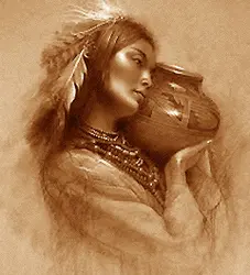 نخ و نقشه تابلوفرش دختر سرخپوست کوزه به دست