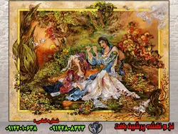 تابلوفرش مینیاتور لیلی و مجنون نخ و نقشه