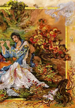 تابلوفرش مینیاتور لیلی و مجنون نخ و نقشه