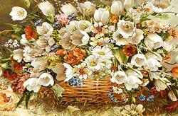 خرید نخ و نقشه تابلوفرش سبد گل حصیری