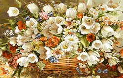 خرید نخ و نقشه تابلوفرش سبد گل حصیری