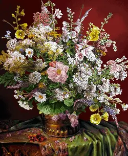 خرید نخ و نقشه تابلوفرش طرح گل و گلدان 420 گره