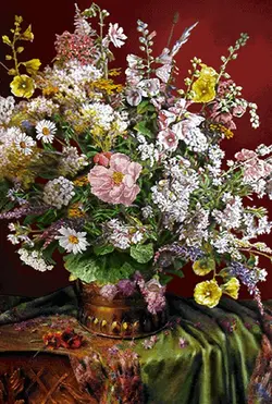 خرید نخ و نقشه تابلوفرش طرح گل و گلدان 420 گره