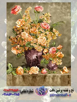 خرید نخ و نقشه تابلوفرش گل و گلدان 400 گره