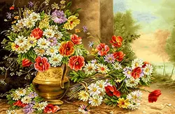 خرید نخ و نقشه گل و گلدان کنار دیوار