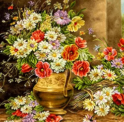 خرید نخ و نقشه گل و گلدان کنار دیوار