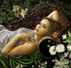 نخ و نقشه تابلو فرش دختر خوابیده