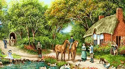 نخ و نقشه تابلو فرش منظره خانه باغ زندگی