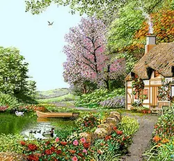 نخ و نقشه تابلو فرش منظره دهکده هلندی