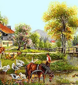 نخ و نقشه تابلو فرش منظره مزرعه خوشبختی