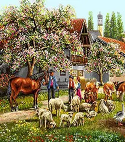 نخ و نقشه تابلو فرش منظره مزرعه خوشبختی