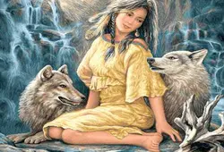 نخ و نقشه تک چهره رویای دختر سرخپوست و گرگ