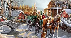 نخ و نقشه تابلوفرش منظره عبور کالسکه در روز برفی