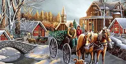 نخ و نقشه تابلوفرش منظره عبور کالسکه در روز برفی