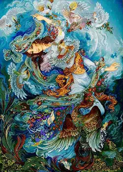 نخ و نقشه تابلوفرش مینیاتور الهه آسمان