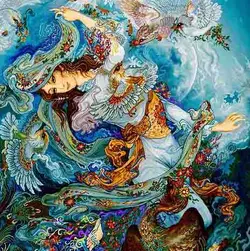 نخ و نقشه تابلوفرش مینیاتور الهه آسمان