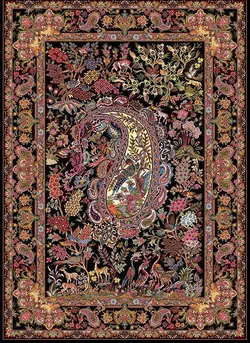 نخ و نقشه فرش بوته ای گل و پرنده