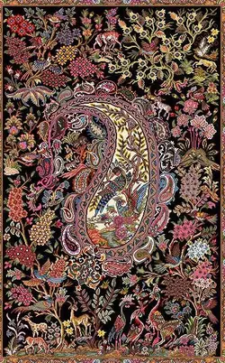 نخ و نقشه فرش بوته ای گل و پرنده