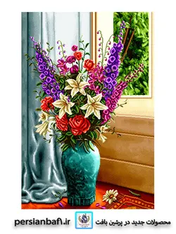 نخ و نقشه گل و گلدان فیروزه ایی