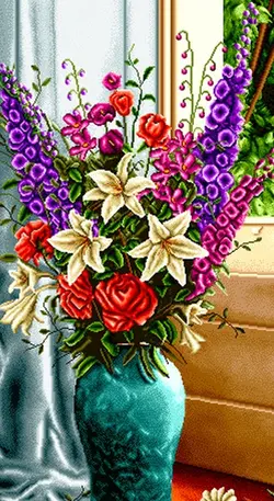 نخ و نقشه گل و گلدان فیروزه ایی