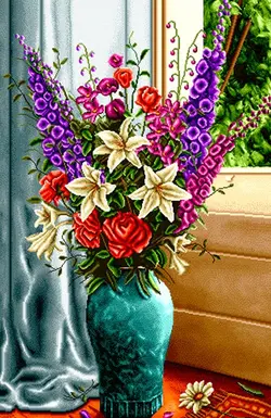 نخ و نقشه گل و گلدان فیروزه ایی