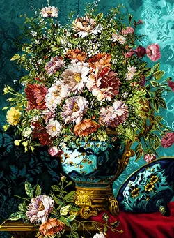 نخ و نقشه گلدان فیروزه ای