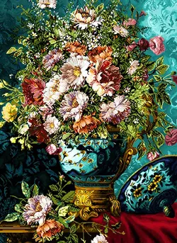 نخ و نقشه گلدان فیروزه ای