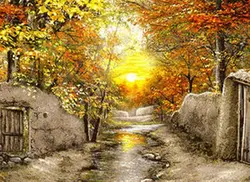 نخ و نقشه تابلو فرش منظره غروب دل انگیز